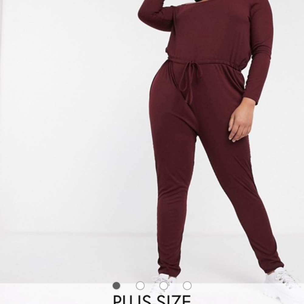 Bardot jumpsuit in burgundy